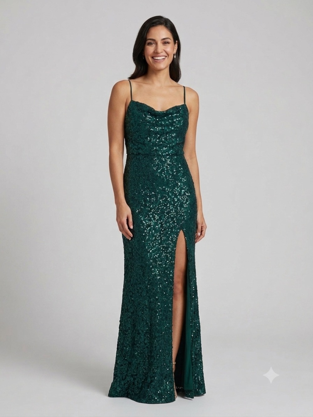 Honey and Rosie Emerald Sequin Gown. PTP is 17. NWT